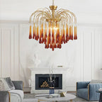 Traditional Vintage Branch Cylinder Tear Drop Copper Glass 3/4/6/12 Light Chandelier for Living Room BulbSquare