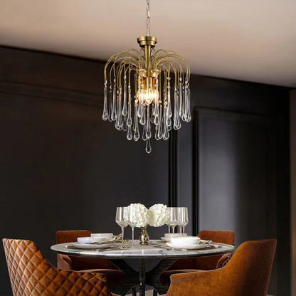 Traditional Vintage Branch Cylinder Tear Drop Copper Glass 3/4/6/12 Light Chandelier for Living Room