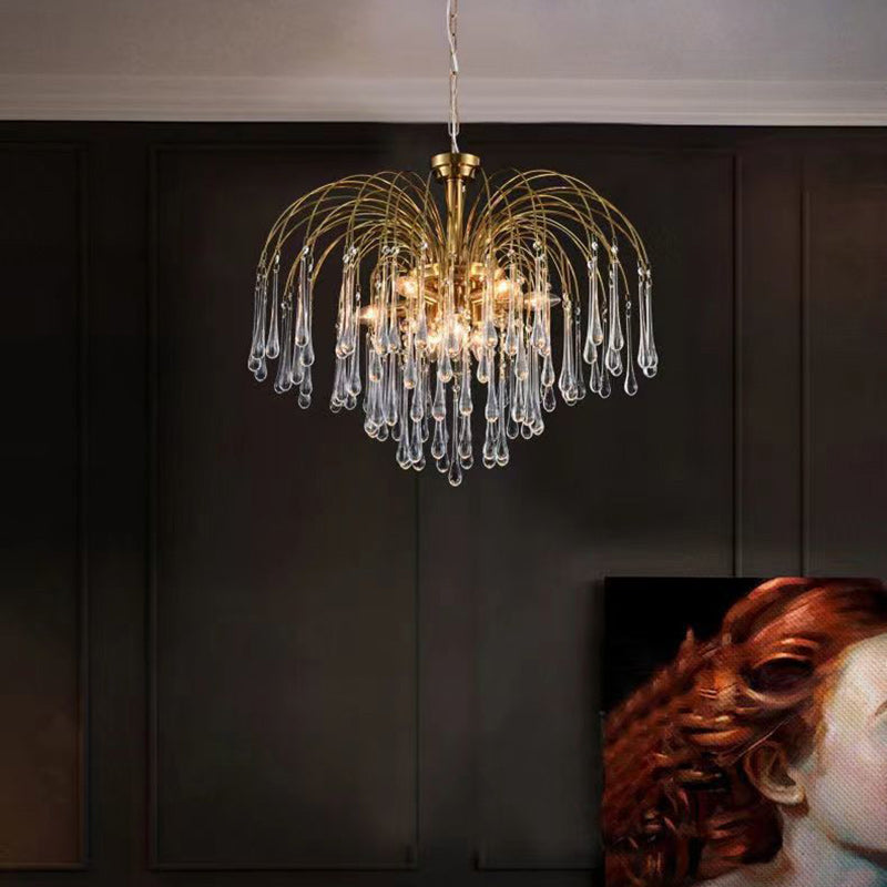 Traditional Vintage Branch Cylinder Tear Drop Copper Glass 3/4/6/12 Light Chandelier for Living Room