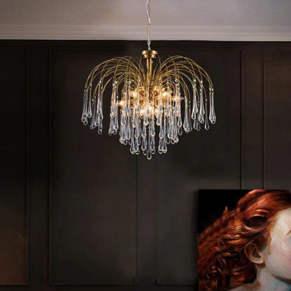 Traditional Vintage Branch Cylinder Tear Drop Copper Glass 3/4/6/12 Light Chandelier for Living Room