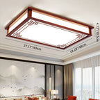 Traditional Chinese Rectangle Square Pattern Wood PVC LED Flush Mount Ceiling Light For Living Room
