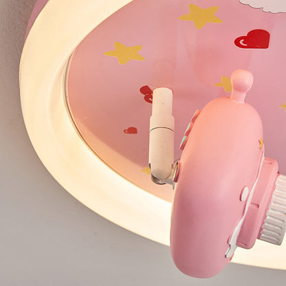 Contemporary Creative Cartoon Kids Astronaut Wizard Telescope Camera Round Arched Iron Resin Acrylic LED Flush Mount Ceiling Light For Bedroom