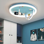 Contemporary Creative Cartoon Kids Astronaut Wizard Telescope Camera Round Arched Iron Resin Acrylic LED Flush Mount Ceiling Light For Bedroom