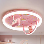 Contemporary Creative Cartoon Kids Astronaut Wizard Telescope Camera Round Arched Iron Resin Acrylic LED Flush Mount Ceiling Light For Bedroom