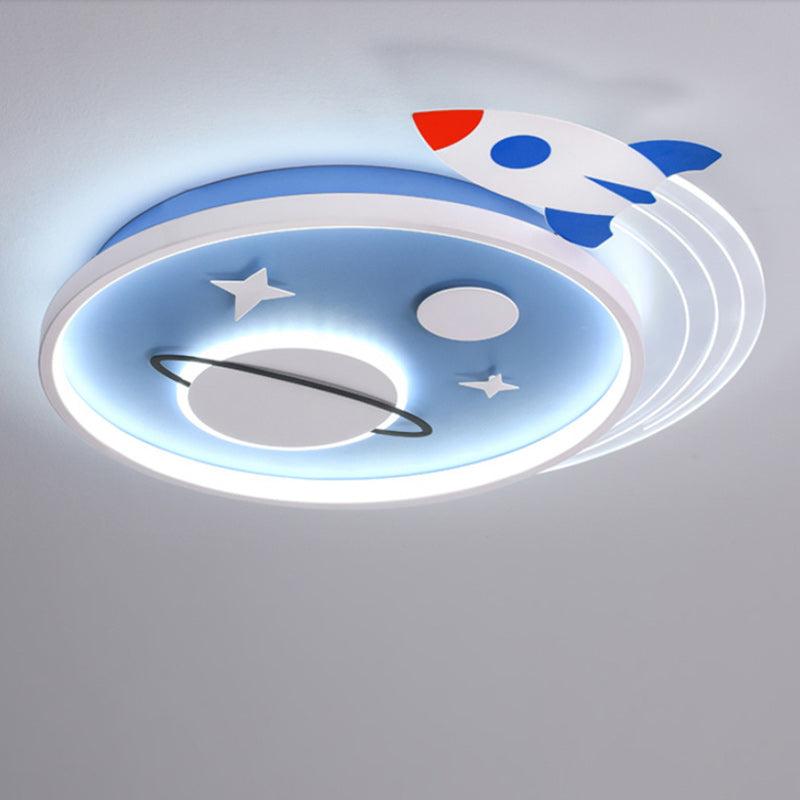 Lumendat Contemporary Creative Cartoon Kids Rocket Planet Stars Round Iron Acrylic LED Flush Mount Ceiling Light For Bedroom Lumendat