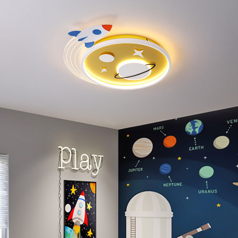 Lumendat Contemporary Creative Cartoon Kids Rocket Planet Stars Round Iron Acrylic LED Flush Mount Ceiling Light For Bedroom Lumendat