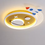Lumendat Contemporary Creative Cartoon Kids Rocket Planet Stars Round Iron Acrylic LED Flush Mount Ceiling Light For Bedroom Lumendat