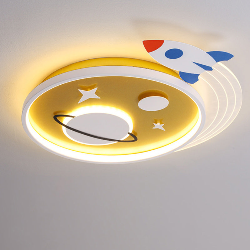 Lumendat Contemporary Creative Cartoon Kids Rocket Planet Stars Round Iron Acrylic LED Flush Mount Ceiling Light For Bedroom Lumendat
