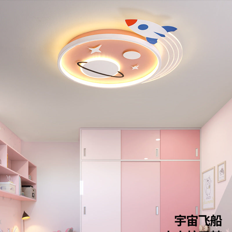 Lumendat Contemporary Creative Cartoon Kids Rocket Planet Stars Round Iron Acrylic LED Flush Mount Ceiling Light For Bedroom Lumendat