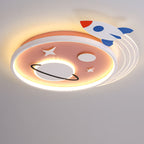 Lumendat Contemporary Creative Cartoon Kids Rocket Planet Stars Round Iron Acrylic LED Flush Mount Ceiling Light For Bedroom Lumendat