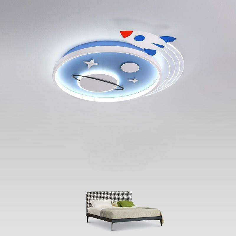 Lumendat Contemporary Creative Cartoon Kids Rocket Planet Stars Round Iron Acrylic LED Flush Mount Ceiling Light For Bedroom Lumendat