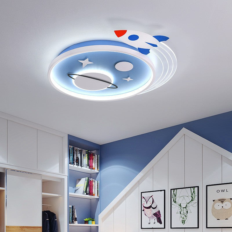 Lumendat Contemporary Creative Cartoon Kids Rocket Planet Stars Round Iron Acrylic LED Flush Mount Ceiling Light For Bedroom Lumendat