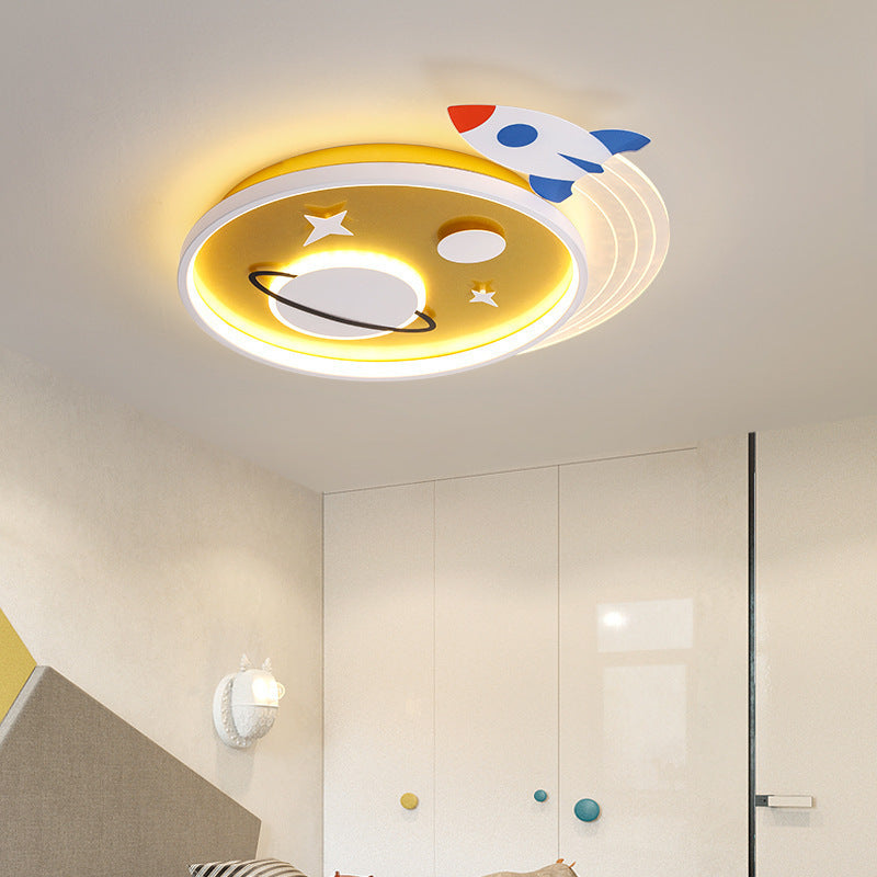 Lumendat Contemporary Creative Cartoon Kids Rocket Planet Stars Round Iron Acrylic LED Flush Mount Ceiling Light For Bedroom Lumendat
