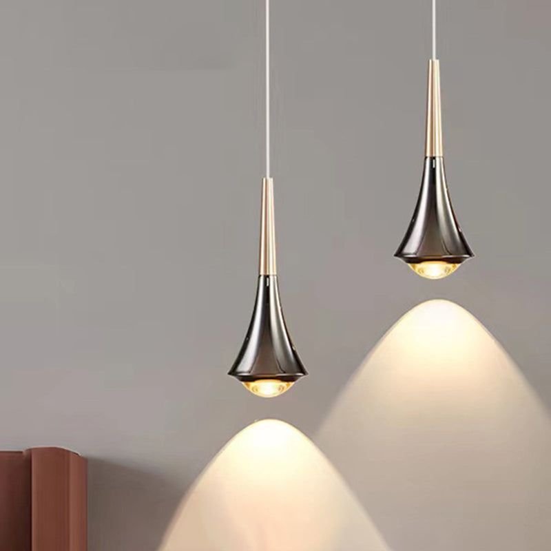 Modern Minimalist Flared Ball Liftable Aluminum Glass LED Pendant Light for Bedroom