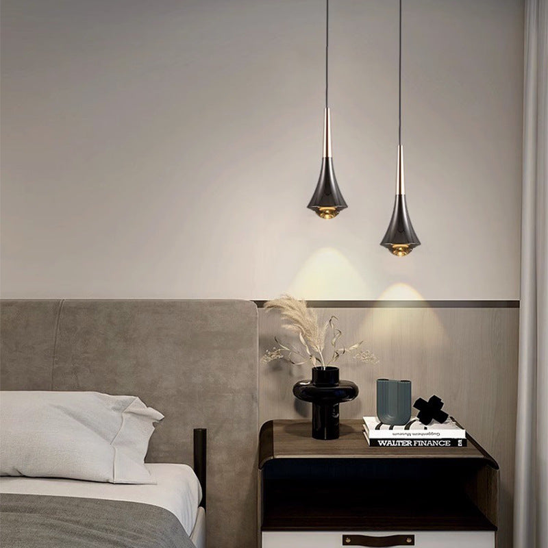 Modern Minimalist Flared Ball Liftable Aluminum Glass LED Pendant Light for Bedroom
