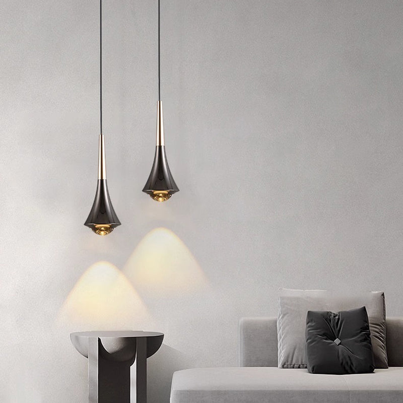 Modern Minimalist Flared Ball Liftable Aluminum Glass LED Pendant Light for Bedroom