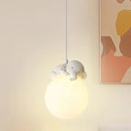 Modern Minimalist Cartoon Kids Moon Cute Animal Bear Rabbit Dog Elephant Sheep Resin Metal Pe 1-light Pendant Light for Bedroom Lumendat