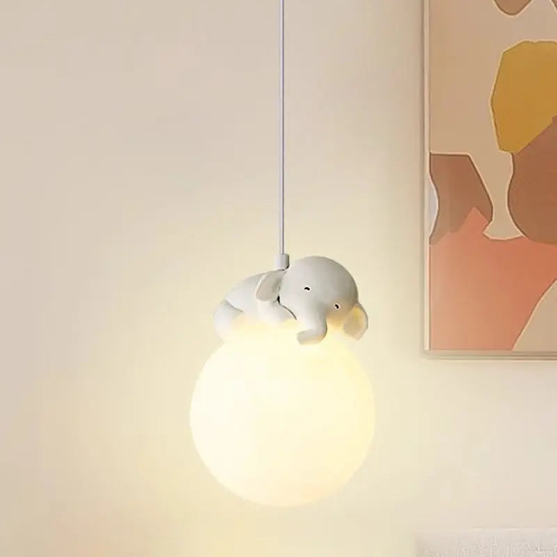 Modern Minimalist Cartoon Kids Moon Cute Animal Bear Rabbit Dog Elephant Sheep Resin Metal Pe 1-light Pendant Light for Bedroom Lumendat