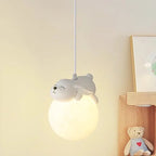 Modern Minimalist Cartoon Kids Moon Cute Animal Bear Rabbit Dog Elephant Sheep Resin Metal Pe 1-light Pendant Light for Bedroom Lumendat