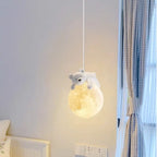 Modern Minimalist Cartoon Kids Moon Cute Animal Bear Rabbit Dog Elephant Sheep Resin Metal Pe 1-light Pendant Light for Bedroom Lumendat