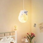 Modern Minimalist Cartoon Kids Moon Cute Animal Bear Rabbit Dog Elephant Sheep Resin Metal Pe 1-light Pendant Light for Bedro