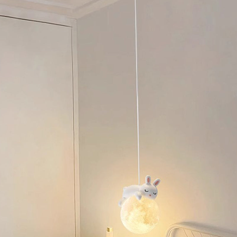 Modern Minimalist Cartoon Kids Moon Cute Animal Bear Rabbit Dog Elephant Sheep Resin Hardware PE 1-Light Pendant Light For Bedroom