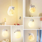 Modern Minimalist Cartoon Kids Moon Cute Animal Bear Rabbit Dog Elephant Sheep Resin Metal Pe 1-light Pendant Light for Bedroom Lumendat