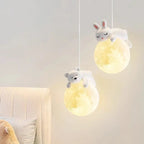 Modern Minimalist Cartoon Kids Moon Cute Animal Bear Rabbit Dog Elephant Sheep Resin Metal Pe 1-light Pendant Light for Bedroom Lumendat