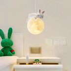Modern Minimalist Cartoon Kids Moon Cute Animal Bear Rabbit Dog Elephant Sheep Resin Metal Pe 1-light Pendant Light for Bedroom Lumendat