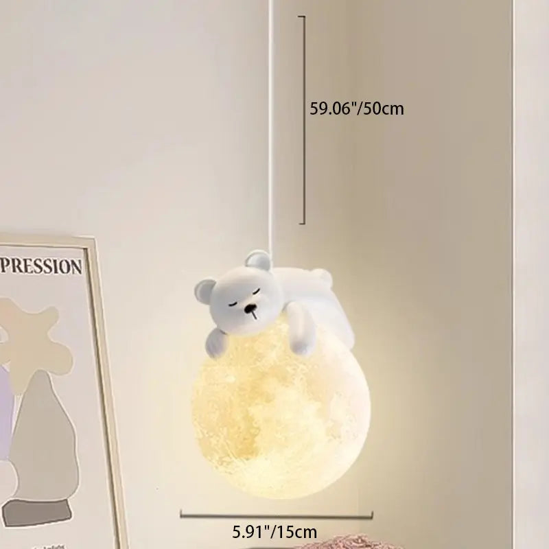 Modern Minimalist Cartoon Kids Moon Cute Animal Bear Rabbit Dog Elephant Sheep Resin Metal Pe 1-light Pendant Light for Bedroom Lumendat