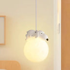 Modern Minimalist Cartoon Kids Moon Cute Animal Bear Rabbit Dog Elephant Sheep Resin Metal Pe 1-light Pendant Light for Bedroom Lumendat
