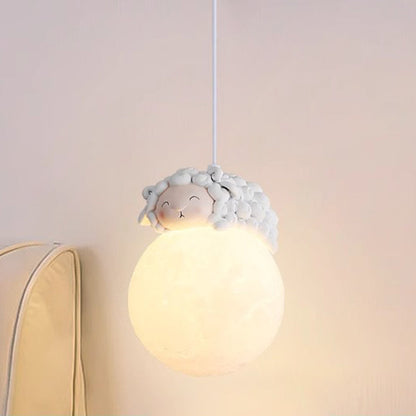 Modern Minimalist Cartoon Kids Moon Cute Animal Bear Rabbit Dog Elephant Sheep Resin Hardware PE 1-Light Pendant Light For Bedroom