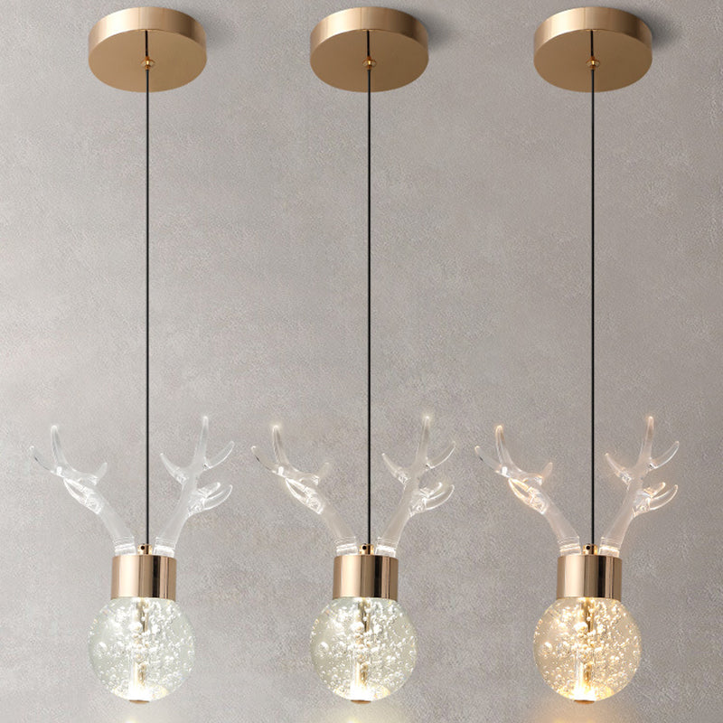 Contemporary Scandinavian Antler Starlight Sphere Cylinder Crystal Aluminum Iron Acrylic LED Pendant Light for Bedroom