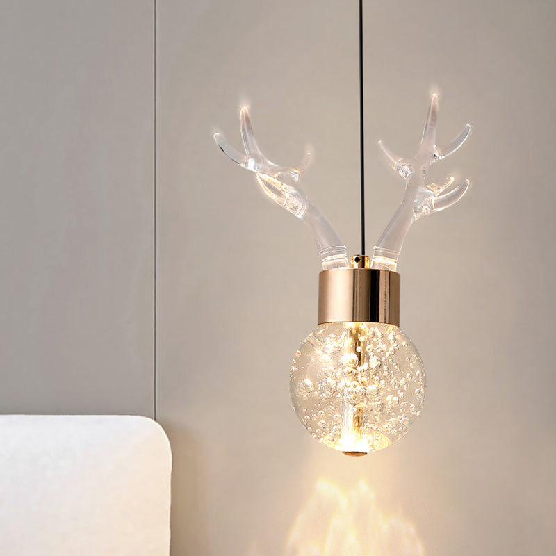Contemporary Scandinavian Antler Starlight Sphere Cylinder Crystal Aluminum Iron Acrylic LED Pendant Light for Bedroom
