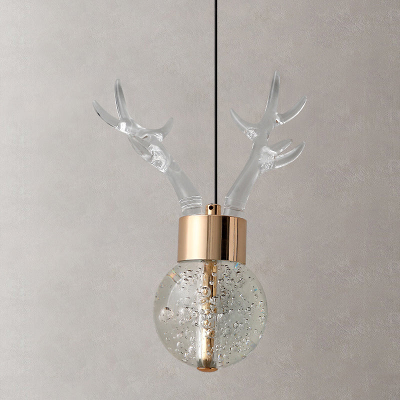 Contemporary Scandinavian Antler Starlight Sphere Cylinder Crystal Aluminum Iron Acrylic LED Pendant Light for Bedroom