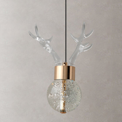 Contemporary Scandinavian Antler Starlight Sphere Cylinder Crystal Aluminum Iron Acrylic LED Pendant Light for Bedroom
