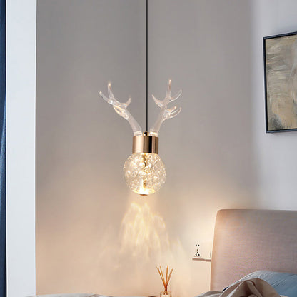 Contemporary Scandinavian Antler Starlight Sphere Cylinder Crystal Aluminum Iron Acrylic LED Pendant Light for Bedroom