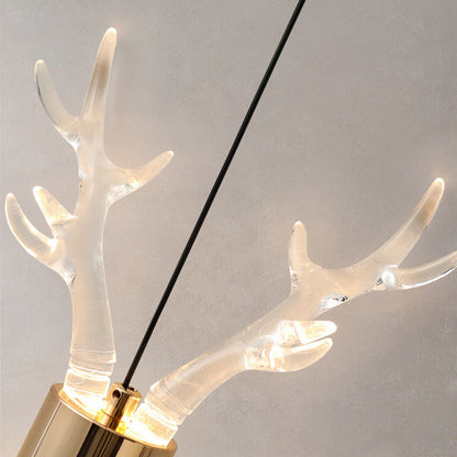 Contemporary Scandinavian Antler Starlight Sphere Cylinder Crystal Aluminum Iron Acrylic LED Pendant Light for Bedroom