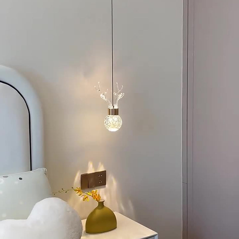 Contemporary Scandinavian Antler Starlight Sphere Cylinder Crystal Aluminum Iron Acrylic LED Pendant Light for Bedroom