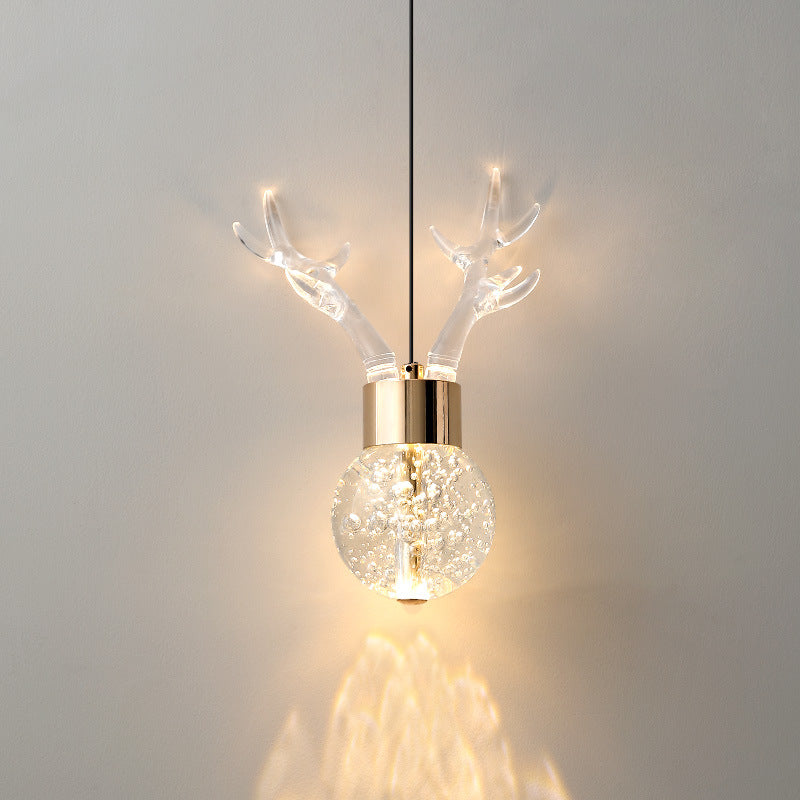 Contemporary Scandinavian Antler Starlight Sphere Cylinder Crystal Aluminum Iron Acrylic LED Pendant Light for Bedroom