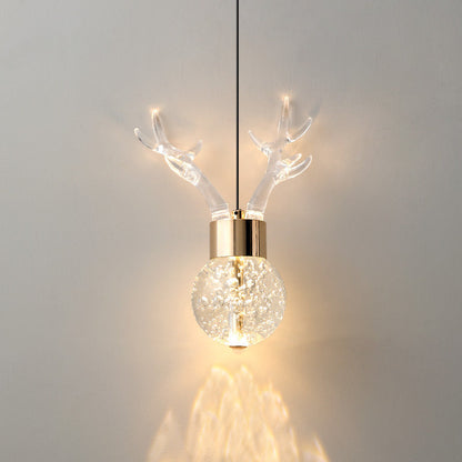 Contemporary Scandinavian Antler Starlight Sphere Cylinder Crystal Aluminum Iron Acrylic LED Pendant Light for Bedroom