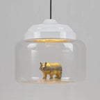 Contemporary Creative Cartoon Animals Kids Cylinder Iron Glass LED Pendant Light For Living Room