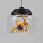 Contemporary Creative Cartoon Animals Kids Cylinder Iron Glass LED Pendant Light For Living Room