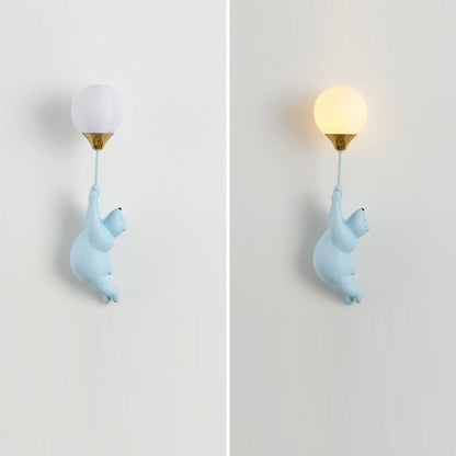 Contemporary Scandinavian Cartoon Kids Bear Balloon Resin PVC 1-Light Wall Sconce Lamp For Bedroom
