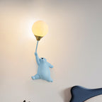 Contemporary Scandinavian Cartoon Kids Bear Balloon Resin PVC 1-Light Wall Sconce Lamp For Bedroom