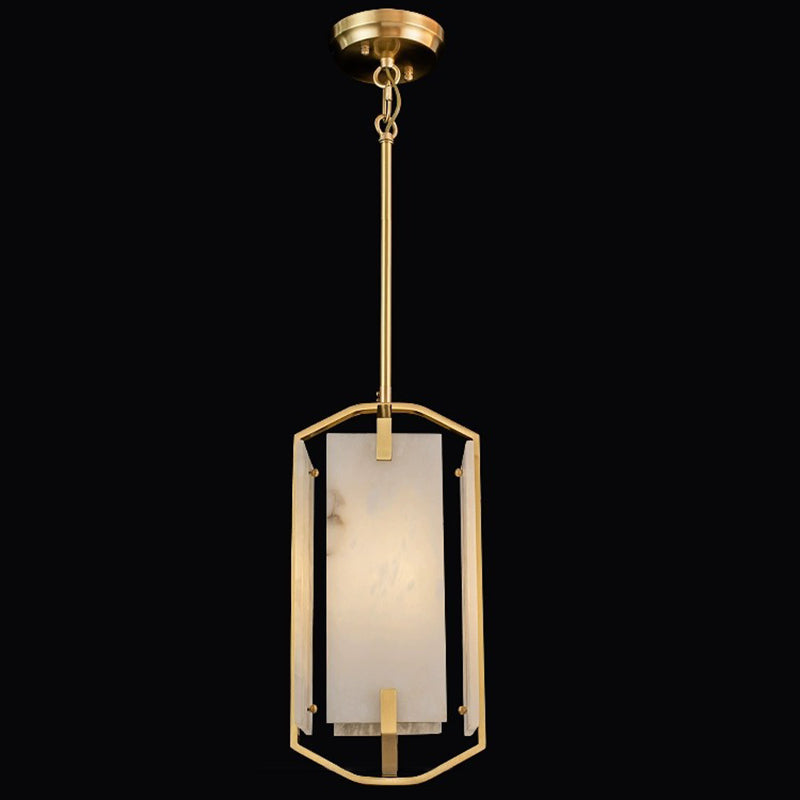 Modern Luxury Rectangular Bar Marble Copper 1-Light Pendant Light For Bedroom