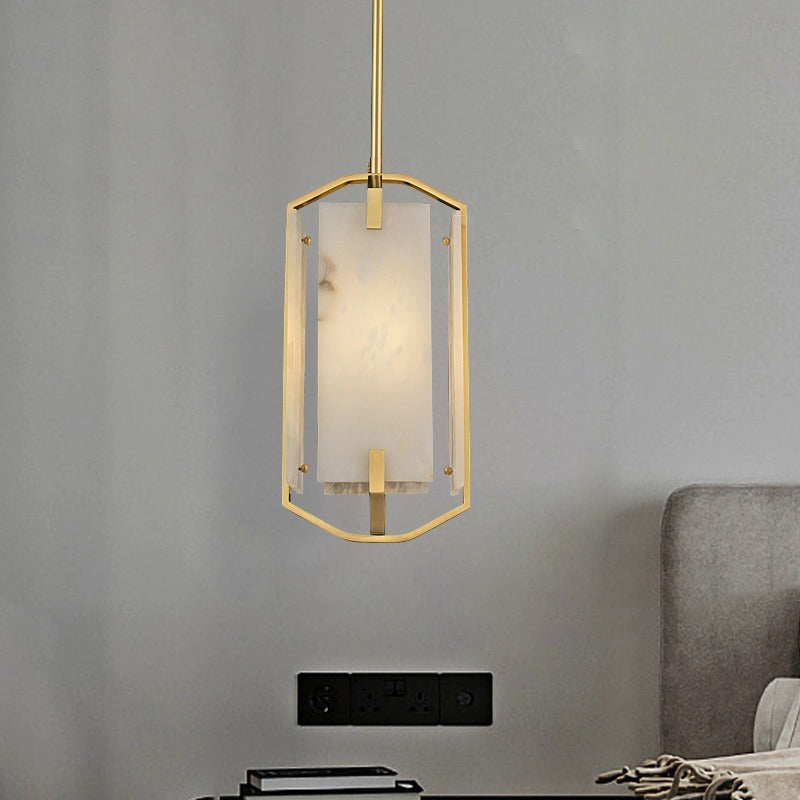 Modern Luxury Rectangular Bar Marble Copper 1-Light Pendant Light For Bedroom
