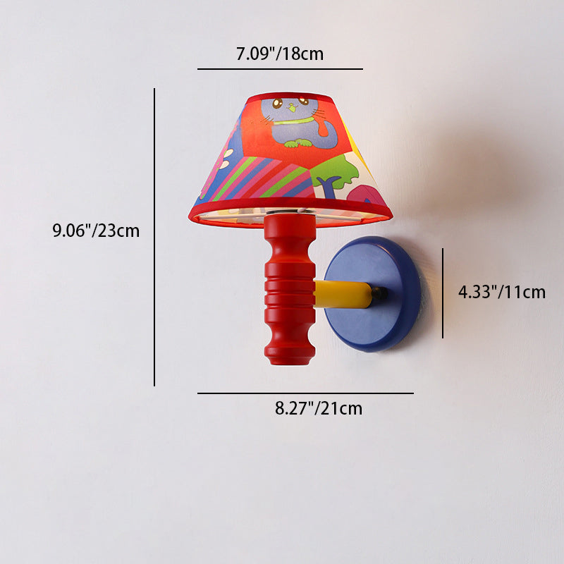 Lumendat Contemporary Scandinavian Art Cartoon Kids Painting Round Table Cylinder Iron Fabric Wood 1-Light Wall Sconce Lamp For Bedroom Lumendat