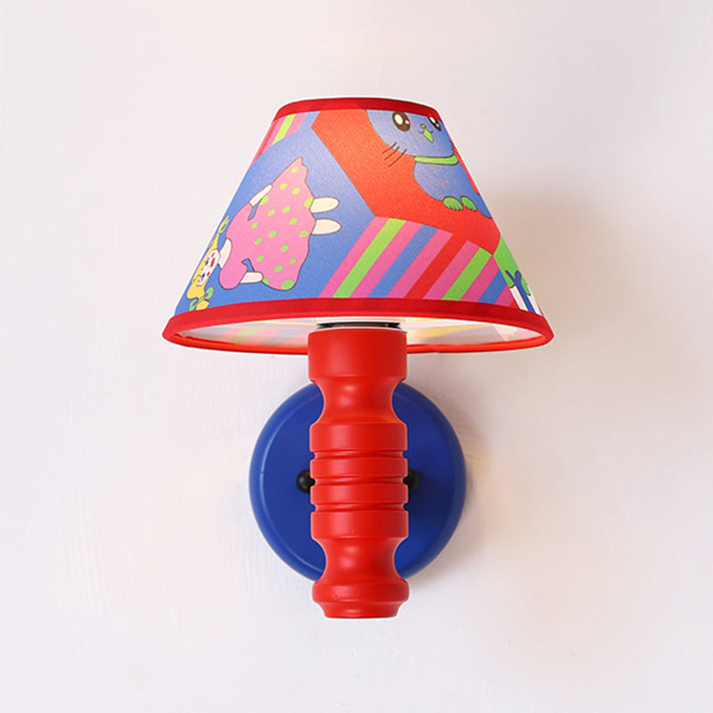 Lumendat Contemporary Scandinavian Art Cartoon Kids Painting Round Table Cylinder Iron Fabric Wood 1-Light Wall Sconce Lamp For Bedroom Lumendat