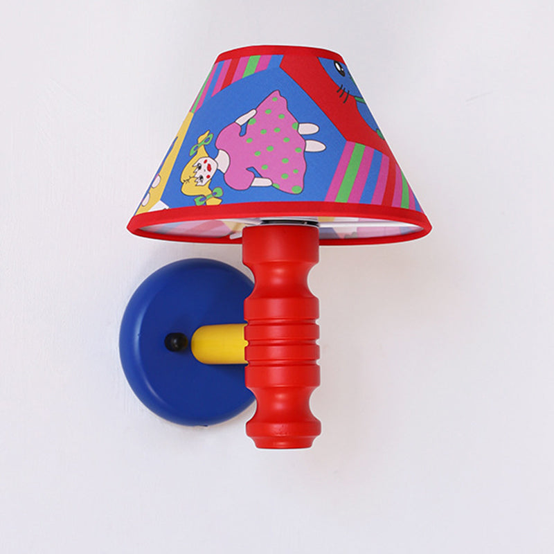 Lumendat Contemporary Scandinavian Art Cartoon Kids Painting Round Table Cylinder Iron Fabric Wood 1-Light Wall Sconce Lamp For Bedroom Lumendat